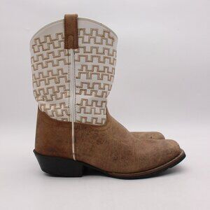 Dan Post Children Youth US 5.5 Brown White Leather Pull On Western Cowboy